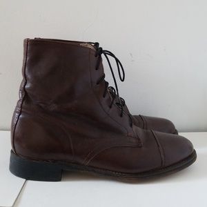 Vintage Handmade Brown Leather Lace Up  Ankle Boot